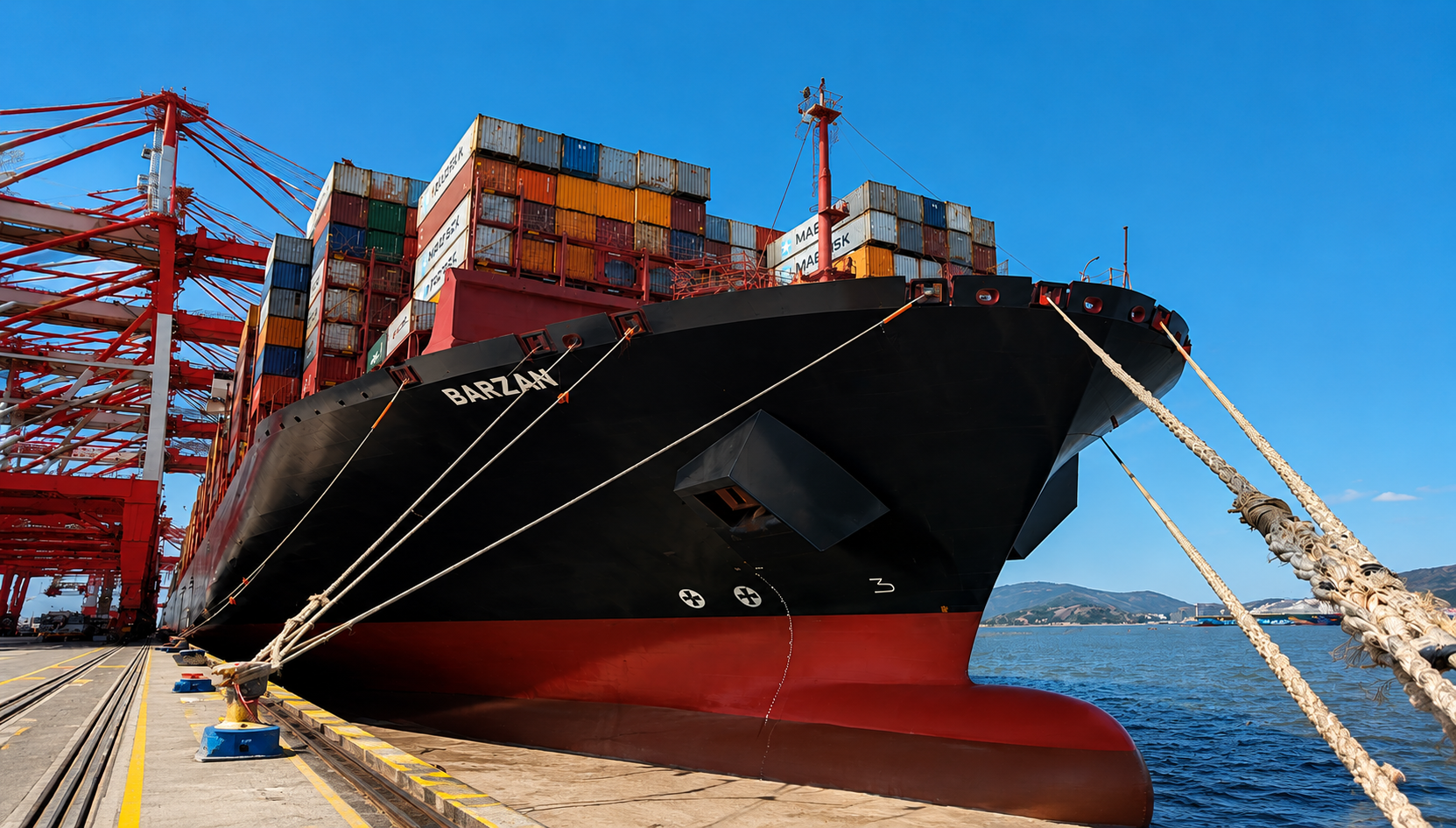 Container vessel berthed at the terminal loading BESS units bound for the Ukraine grid support project